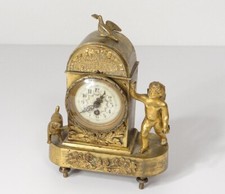 Pendolo Impero Bronzo Dorato 'A CYTHERE' Angelo Cane Fiore XIX°