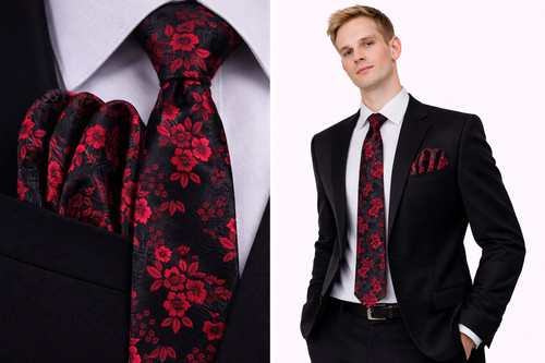 Uomo cravatta rosso floreale - cravatta,