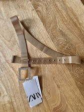 Zara rara cintura in metallo impanato oro con fibbia quadrata strass 34”/90 cm B29