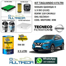 TAGLIANDO 4 FILTRI OLIO BARDAHL 5W30 NISSAN QASHQAI II 1.5 DCI J11E 81KW 110 CV