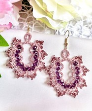 Orecchini Fatti A Mano In Pizzo Chiacchierino Rosa antico