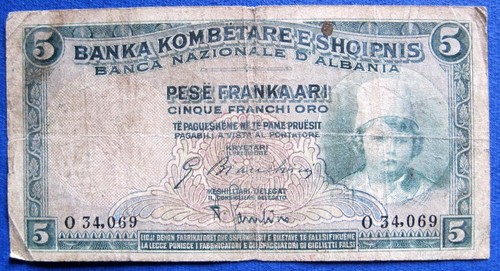 Banconota albania 1926 5 - banconota,