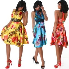 Laccio Al Collo Abito da Cocktail Raso Fiori Lucido Pizzo Party 32 34 36 Xs S M