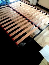 Rete matrimoniale ENNEREV STRATOS 160, telaio in acciao, doghe in legno