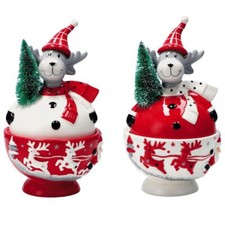 Decorazione Natalizia scatola renna in ceramica contenitore caramelle 14x25 cm