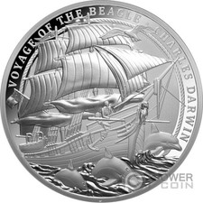 VOYAGE OF THE BEAGLE Charles Darwin 1 Oz Moneta Argento 1$ Niue 2025