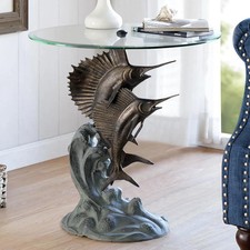 Tavolo fine Marlin e pesce vela alluminio vetro decorazione casa da collezione