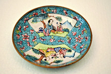 Antico Cinese Cloisonné Ciotola,Floreale & Figura Design,Turchese & Rosa Smalto