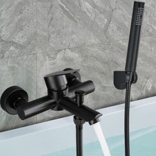 Miscelatore vasca rubinetto doccia da bagno nero cascata doccetta canna ottone