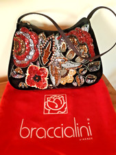 Pochette Braccialini borsa in velluto nero con decorazioni paillettes