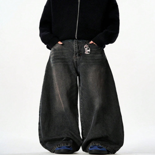 Men washed black - washed, wide-leg