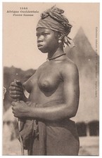 1910 Topless Naked Black African Girl, Large Breasts - Soussou, Senegal Postcard