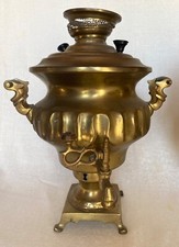 Samovar russo antico in ottone design classico originale medio formato famiglia