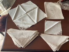 Tovaglia e tovaglioli in puro lino ricamati a mano cm166 x280  Anni’70 mai usata