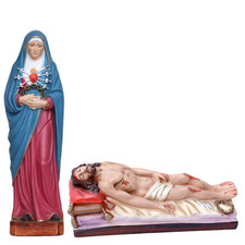 Statue della Madonna Addolorata 30 cm e Gesù Morto 27 cm in resina piena
