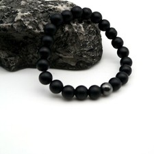 Bracciale da Uomo sfera nero palline regolabile elasticizzato braccialetto 