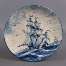 Piatto Maiolica Albissola Firmato G. Piera Vascello Blu D’appesa Vintage Xx Sec.