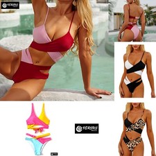 Costume Bikini Donna Vita Alta Scollo V Bicolore Woman 2 pz Swimsuit 550143
