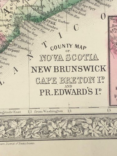 1865 mappa della nuova scozia - mappa,