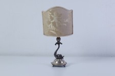 Antica lampada da tavolo abat joure antiquariato delfino argento paralume putto