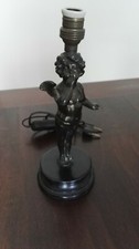 Portalampada vintage " Putto" anni '40, in bronzo e legno senza paralume