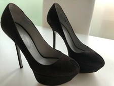 SERGIO ROSSI PUMPS 38.5 PELLE MARRONE SCAMOSCIATA, PLATEAU, TACCO 14 CM