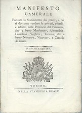 Manifesto Camerale - Decreto prezzo per le polveri e piombi da caccia 1816