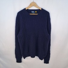 Maglione Polo Ralph Lauren in puro cashmere blu taglia XXL da uomo
