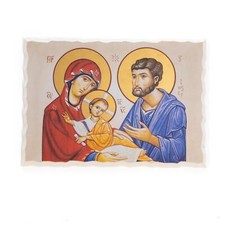 Lupia - Quadro SACRA FAMIGLIA Icona su tavola effetto AFFRESCO con foglia Oro