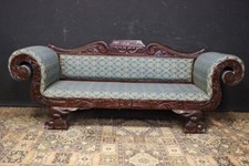 Divano a barca / Sofa / legno intarsiato / orientale / tre posti / tessuto