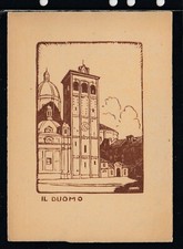 Cartolina Vercelli il Duomo da Xilografia di Enzo Gazzone AB953