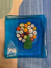 Bellissimo piatto in vetro Millefiori MURANO, albero colorato, Venezia Made in Italy