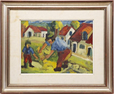 Giuseppe BEPPE SERAFINI (1915 - 1987) DIPINTO Olio su Cartone FIGURE in CORNICE