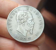 REGNO D ITALIA MONETA 5 LIRE 1877 BB++ VITTORIO EMANUELE II ROMA