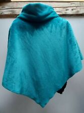 Poncho pelliccia sintetica, pelo corto, collo ad anello, verde turchese