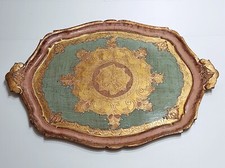 Vassoio fiorentino di legno barocco antico anni 70 centrotavola decorato vintage