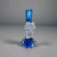 VASO portafiori vetro MURANO blu cobalto fiori bianchi Cm. 25 - vintage anni 60