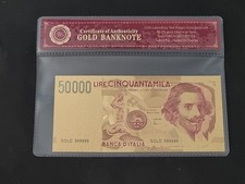 BANCONOTA DORATA DA 50000 LIRE DA COLLEZIONE - CON CERTIFICATO