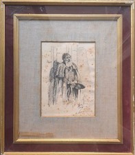 Quadro Antico.D.Morelli,il Mendicante;china su carta;solo disegno,cm 13,5x18