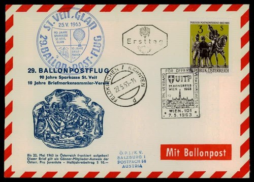 Austria posta palloncino 1963 - posta,