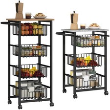 HOMCOM Carrellino Cucina 3/4 Cestini, Ruote e Freni in Acciaio e Legno