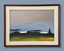 Dipinto olio originale paesaggio urbano tramonto italiano firmato Postiglione