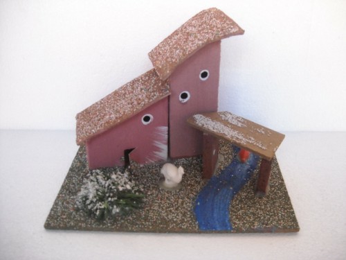 Gruppo case con fiume pesce - gruppo,