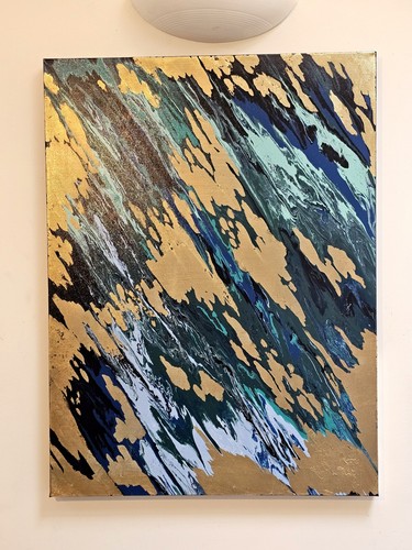 Quadro fluido astratto blu - , oro