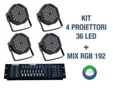 KIT1 MIXER 192 + 4 PAR LED FARO RGB 36 LED STROBO WASH PROGRAMMABILE DMX
