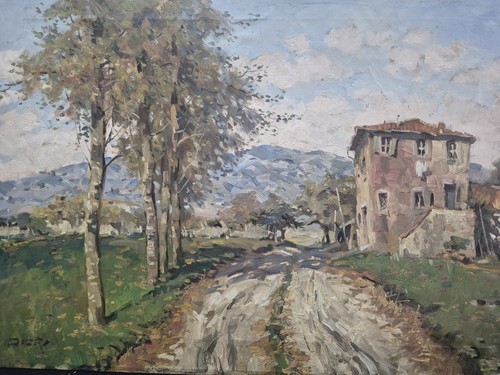 Dipinto olio tela campagna - su,