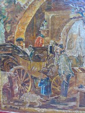 Vecchio Dipinto__Cocchio Am Cancello __Firmato__