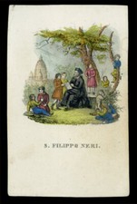 santino incisione 1800 S.FILIPPO NERI dip. a mano