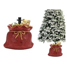 Supporto Piede Per Albero Di Natale Rosso Base Sacco Regali Con Orsetto Decorazi