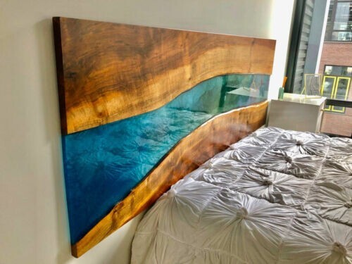 Wooden headboard with ocean - wooden,